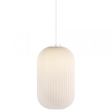 Elegante Glaspendelleuchte  Milford 20cm mit geriffelter opalfarbener Oberflächenstruktur